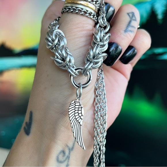 Set ! Handmade maille choker necklace with angel wing + earrings boho valentine - Picture 9 of 14